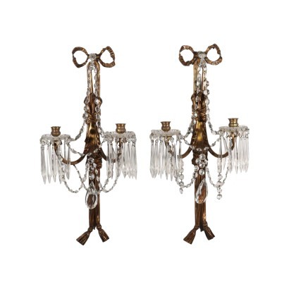 Paar Wandleuchten Neoklassiche Stil Bronze Glas Italien XX Jhd