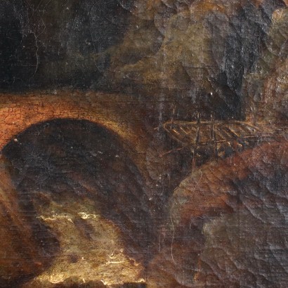 Landschaft mit Fluss und Weiblicher Figur Öl auf Leinwand Italien '800
