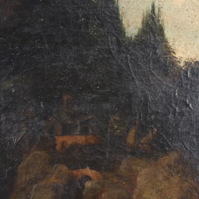 Landschaft mit Fluss und Weiblicher Figur Öl auf Leinwand Italien '800