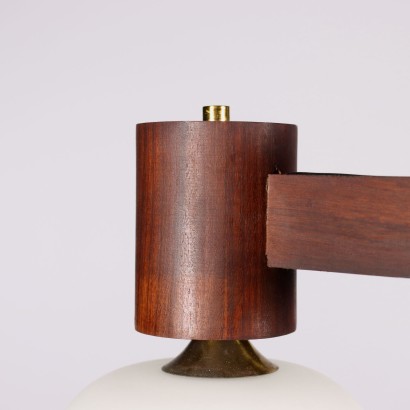 Ceiling Lamp Teak Opaline Glass Italy 1960s