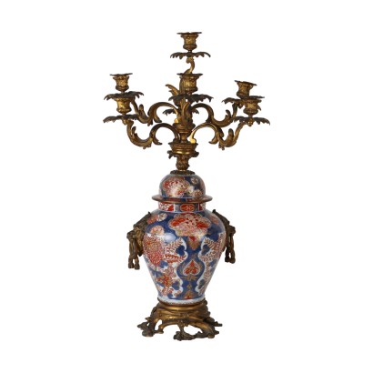Candelabro in Bronzo con Vaso Imari