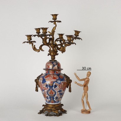 antiquariato, vaso, antiquariato vasi, vaso antico, vaso antico italiano, vaso di antiquariato, vaso neoclassico, vaso del 800,Candelabro in Bronzo con Vaso Imari