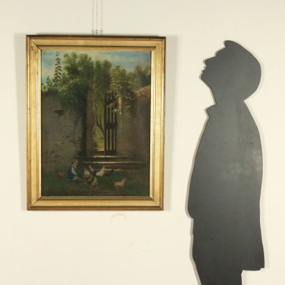 arte, arte italiano, pintura italiana del siglo XIX, Escena de género con niña y pollos