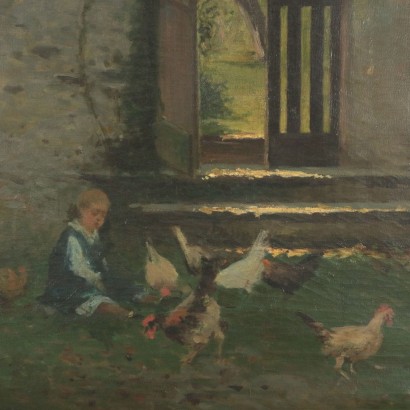 arte, arte italiano, pintura italiana del siglo XIX, Escena de género con niña y pollos