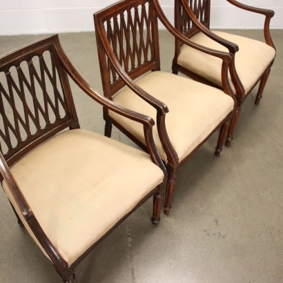 antiquariato, poltrona, antiquariato poltrone, poltrona antica, poltrona antica italiana, poltrona di antiquariato, poltrona neoclassica, poltrona del 800,Gruppo di Tre Poltrone Neoclassiche Vero