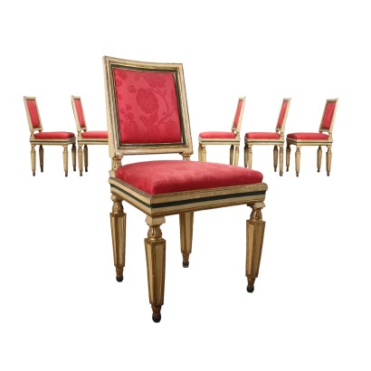 Gruppo di Sei Sedie Neoclassiche Piacentine