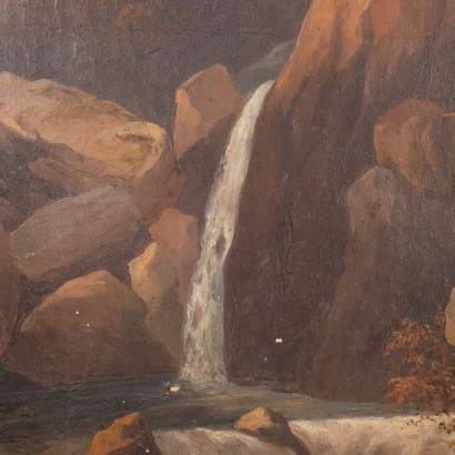 Paesaggio con cascata e pastore