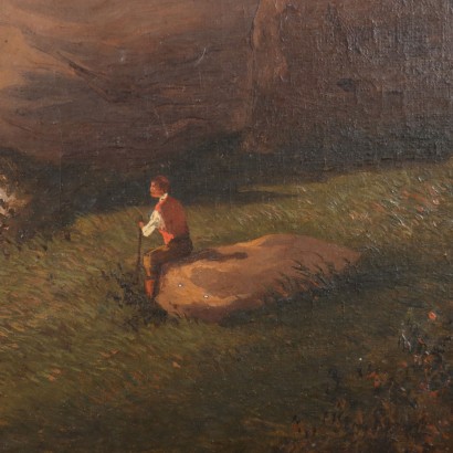 Paesaggio con cascata e pastore