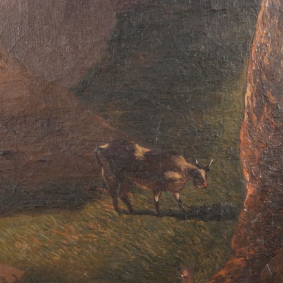 Paesaggio con cascata e pastore