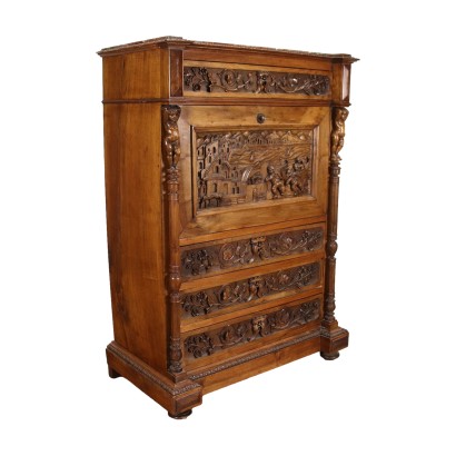 antigüedades, secreter, secreter antiguo, secreter antiguo, secreter italiano antiguo, secreter antiguo, secreter neoclásico, secreter del siglo XIX, secreter estilo neorrenacentista