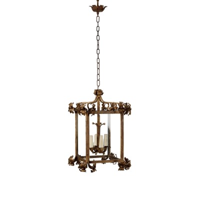 Lanterne Ancienne en  Verre 4 Lumières Italie XXe Siècle