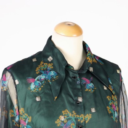 moda vintage, chiffon di seta, moda italiana, vintage italia,Camicia Vintage in Chiffon Verde