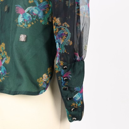 moda vintage, chiffon di seta, moda italiana, vintage italia,Camicia Vintage in Chiffon Verde