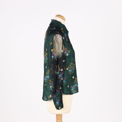 moda vintage, chiffon di seta, moda italiana, vintage italia,Camicia Vintage in Chiffon Verde