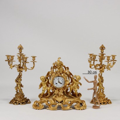 antiquariato, orologio, antiquariato orologio, orologio antico, orologio antico italiano, orologio di antiquariato, orologio neoclassico, orologio del 800, orologio a pendolo, orologio da parete,Trittico Orologio in Bronzo G. Raglia