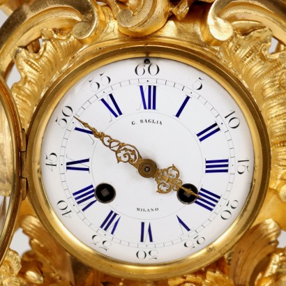 antiquariato, orologio, antiquariato orologio, orologio antico, orologio antico italiano, orologio di antiquariato, orologio neoclassico, orologio del 800, orologio a pendolo, orologio da parete,Trittico Orologio in Bronzo G. Raglia
