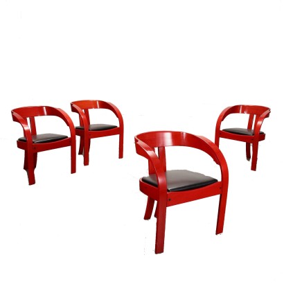 Poltronova Elisa Group of 4 Chairs Beech Italy 1970s