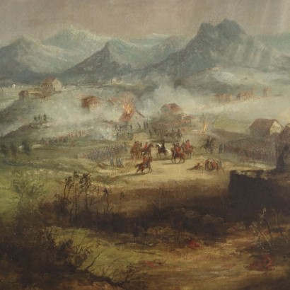 Scene from the Carlist Battle Oil on Canvas Italy XIX Century