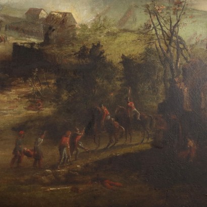 Scene from the Carlist Battle Oil on Canvas Italy XIX Century