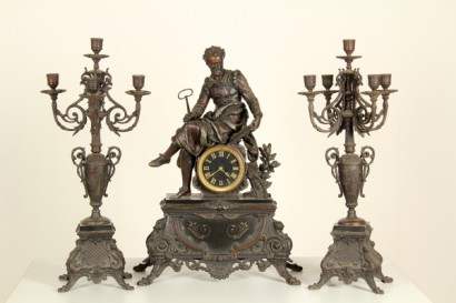 Trittico da camino in zama e marmi