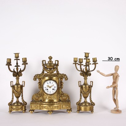 Triptych Clock A. Bailly Lyon Bronze France XIX Century