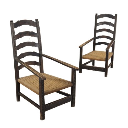 Paire de Chaises Trônes Bois Italie Années 1930-1940