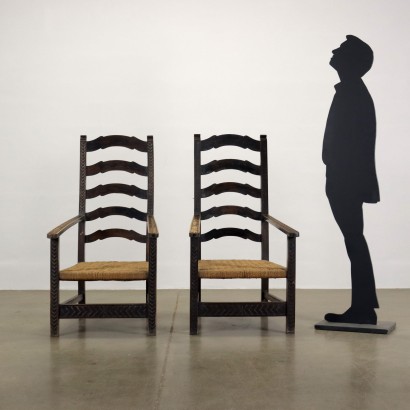 Paire de Chaises Trônes Bois Italie Années 1930-1940