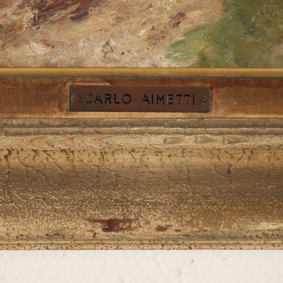 C. Aimetti Huile sur Contreplaqué Italie XX Siècle