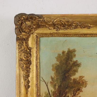 arte, arte italiana, pittura ottocento italiana,Paesaggio Fluviale con Edifici e Figure%