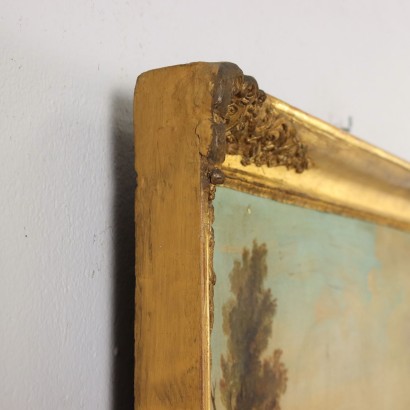 arte, arte italiana, pittura ottocento italiana,Paesaggio Fluviale con Edifici e Figure%