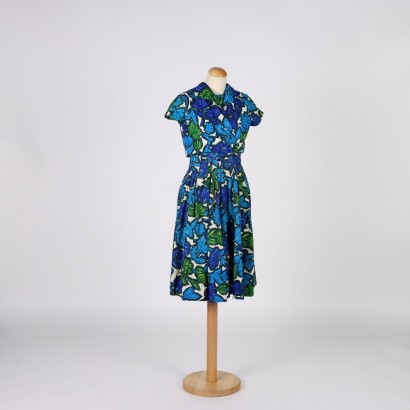 moda vintage, moda anni 50, abito vintage, abito anni 50, vestito a fiori, vintage italiano,Abito Vintage Floreale blu