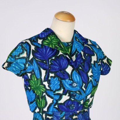moda vintage, moda anni 50, abito vintage, abito anni 50, vestito a fiori, vintage italiano,Abito Vintage Floreale blu