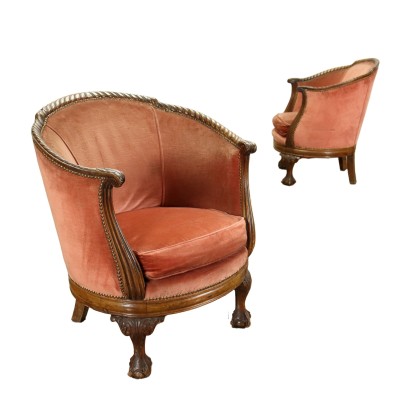 antiquariato, poltrona, antiquariato poltrone, poltrona antica, poltrona antica italiana, poltrona di antiquariato, poltrona neoclassica, poltrona del 800,Coppia di Poltrone a Pozzetto in Stile