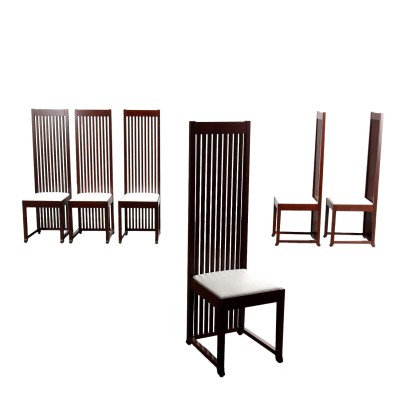 Group of 6 Chairs Cassina Robie 1 Wood Italy 1986