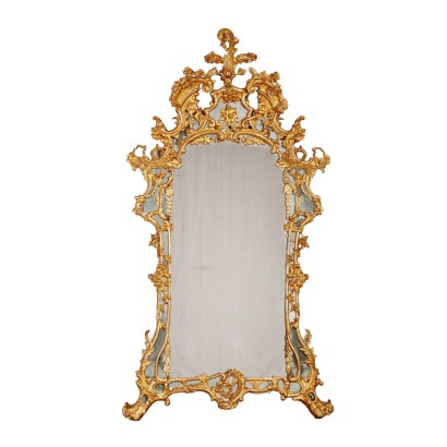 Miroir Ancien Baroque Toscane '700 Bois Doré et Gravé
