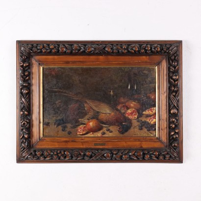 arte, arte italiana, pittura ottocento italiana,Natura Morta di Riccardo Pellegrini con%,Natura morta con fagiani melograni e ,Riccardo Pellegrini