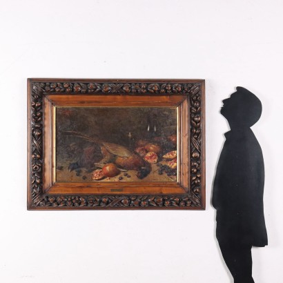 arte, arte italiana, pittura ottocento italiana,Natura Morta di Riccardo Pellegrini con%,Natura morta con fagiani melograni e ,Riccardo Pellegrini