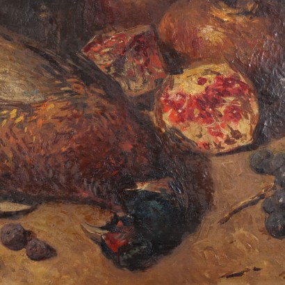 arte, arte italiana, pittura ottocento italiana,Natura Morta di Riccardo Pellegrini con%,Natura morta con fagiani melograni e ,Riccardo Pellegrini