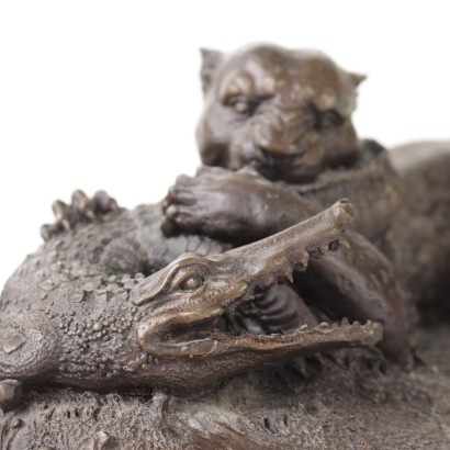 Tiger and Crocodile Bronze Europe XX Century