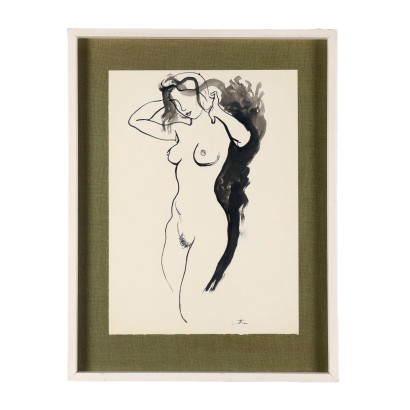 Disegno a China di Renato Guttuso ,Nudo femminile,Renato Guttuso,Renato Guttuso,Renato Guttuso