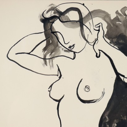 Disegno a China di Renato Guttuso ,Nudo femminile,Renato Guttuso,Renato Guttuso,Renato Guttuso