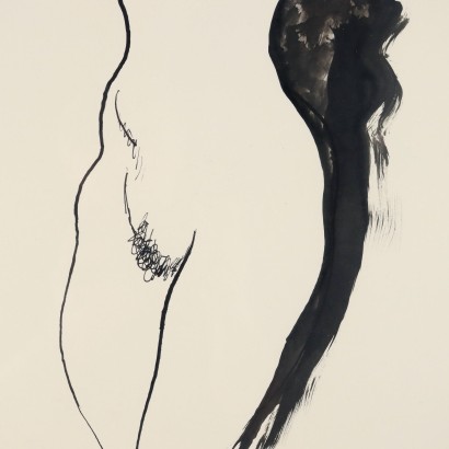 Disegno a China di Renato Guttuso ,Nudo femminile,Renato Guttuso,Renato Guttuso,Renato Guttuso