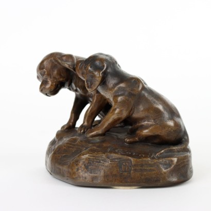 F. Gornik Pair of Little Dogs Bronze Austria XX Century