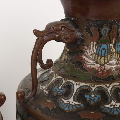 Paire de Vases Cloisonné Bronze Japon XIX-XX Siècle
