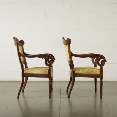 Coppia di poltrone intarsiate,Due Poltrone Carlo X