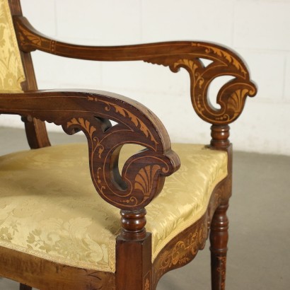 Coppia di poltrone intarsiate,Due Poltrone Carlo X
