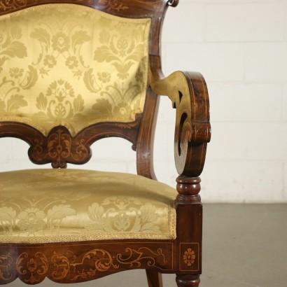 Coppia di poltrone intarsiate,Due Poltrone Carlo X