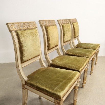 antigüedad, silla, sillas antiguas, silla antigua, silla italiana antigua, silla antigua, silla neoclásica, silla del siglo XIX, Grupo de sillas de estilo neoclásico