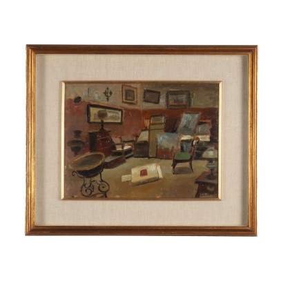 arte, arte italiana, pittura novecento italiana,Dipinto di Interno di Dino Rossi ,La bottega dell'antiquario,Dino Rossi,Dino Rossi,Dino Rossi,Dino Rossi