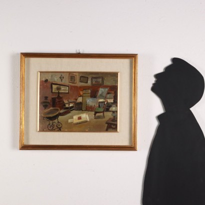 arte, arte italiana, pittura novecento italiana,Dipinto di Interno di Dino Rossi ,La bottega dell'antiquario,Dino Rossi,Dino Rossi,Dino Rossi,Dino Rossi